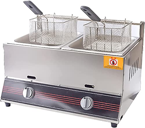 Freidora comercial de gas profundo de 20 l, freidora de gas LPG, 2 cestas, con tapa, cocina doméstica comercial