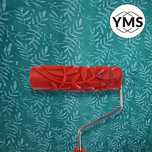 Image of YMS Leaf Pattern Rubber Roller with Handle, DIY Painting Tool Household Wall Art for Home Decoration (7 inch, Blue /Red)