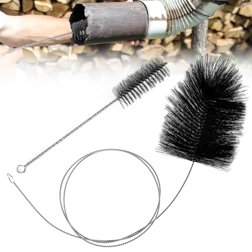 DMJJSD Ofenrohrbürste Kaminbesen 150 mm/180 mm 2Stück Schornsteinfeger Bürste/Kaminbürste mit Schubstange und 31cm Rohrbürste/Ofenbürste Schornsteinbesen für Schornsteinen Kessel Pipeline