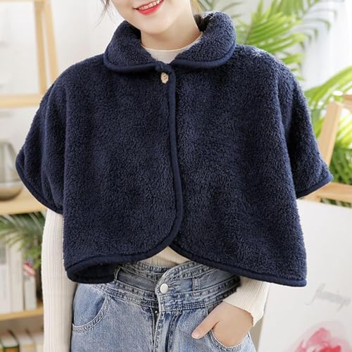 Beedozo Damen-Poncho, Fleece, Warm, Winter, mit Knöpfen, Marineblau, 1