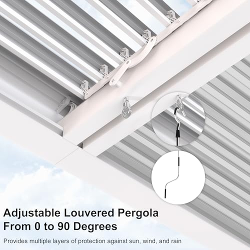 PURPLE-LEAF-Louvered-Pergola-12-x-16-White-Outdoor-Aluminum-Pergola-with-Roller-Blind-Adjustable-Gazebo-Rainproof-for-Patio-Deck-Garden-1-Long-Side PURPLE LEAF Louvered Pergola 12 x 16 White Outdoor Aluminum Pergola with Roller Blind Adjustable Gazebo Rainproof for Patio Deck Garden 1 Long Side
