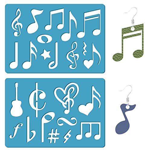 GORGECRAFT 2 Styles Musical Note Jewelry Shape Template Reusable Acrylic Cutting Stencil Heart Star Guitar Patterns Template for Leather Bracelets Earrings Jewelry Making DIY Painting Crafts 13x9cm