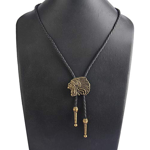 F Fityle Retrato Do Nativo Americano Bolo Gravata Gravata Western Cowboy Rodeo Colar Corda - Bronze