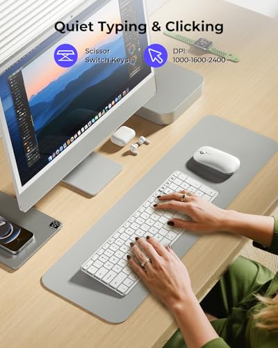 Image of seenda Bluetooth Keyboard and Mouse Combo for Mac, SKM64-2 Rechargeable Silent Wireless Keyboard Mouse Compact Slim, 3 Multi-Device Connection, Compatible for Mac MacBook Pro /Air iPad, White Silver