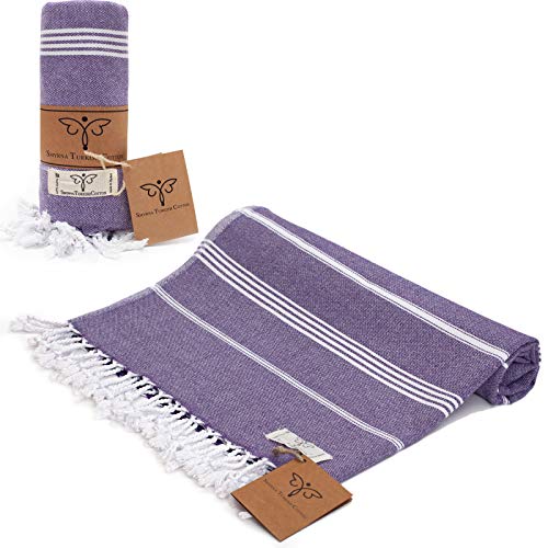 Smyrna Classical Series Original Turkish Beach Towel | 100% Cotton, Prewashed, 37 X 71 Inches | Peshtemal And Turkish Bath Towel For Spa, Beach, Pool, Gym And Bathroom (Purple) #TOP25