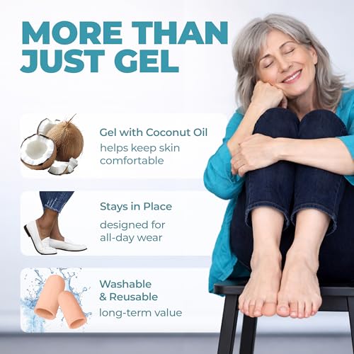 Image of Soft Gel Toe Caps with Healing Coconut Oil - 6 Reusable Small Toe Protectors for Ingrown or Missing Toenails, Corns, Calluses & Blister Relief