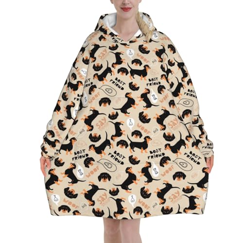 Sweat à capuche flanelle motif chien Teckel pull géant et grand plaid de poche