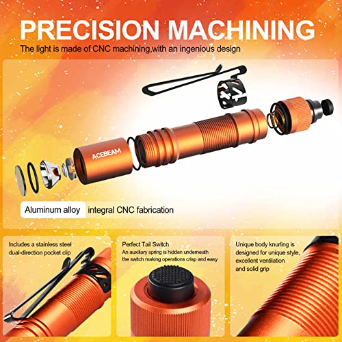 Acebeam Pokelit Aa Rechargeable Mini Flashlight With Clip, 550 High Lumens Pocket Edc Flashlight, Super Bright Small Flashlight, 90+ High Cri Led Flashlight For Camping, Hiking, Everyday Use(Orange) #TOP4