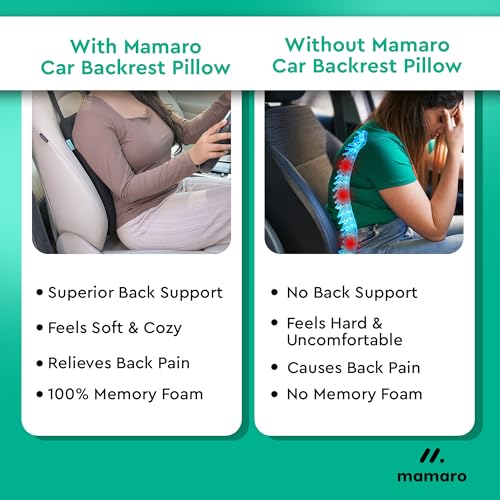 Image of Car Seat Back Cushion with Memory Foam Lumbar Support, Ergonomic Pillow for Back Pain Relief & Spine Alignment, Ideal for Long Drives & Office Chairs - Fits All Car Seats (Black)