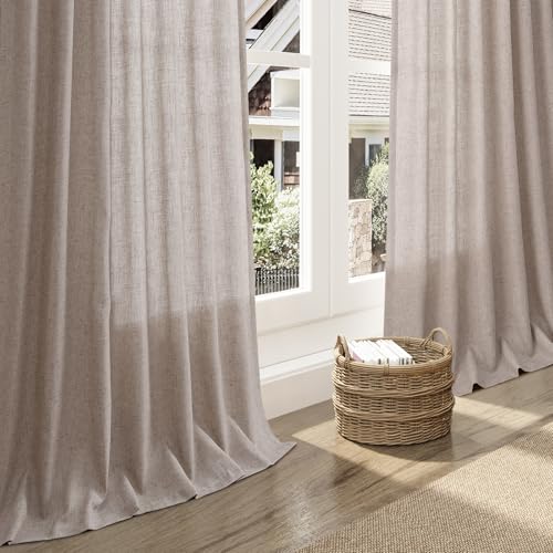Image of Brownish Grey Linen Curtains 90 Inch Length 2 Panels Set for Living Room Rod Pocket Back Tab Window Drapes Light Filtering Modern Farmhouse Curtain 90 Inches Long for Dining Room Bedroom 52x90