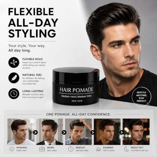 Image of Hair Cream Pomade for Men | Medium Hold & Medium Shine | Water-Based Styling Pomade | Flexible All-Day Hold | Texturizing Hair Styling Cream with Avocado Oil & Biotin | Easy Wash-Off | 100g