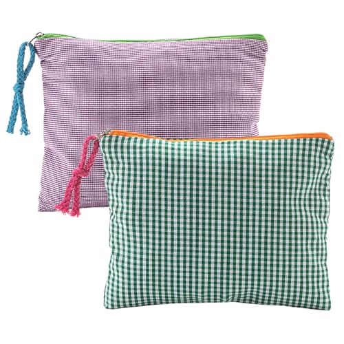 DYSWTUE 2 Piezas Bolsa de Cosméticos, Pequeña Bolsa de Cosméticos a Cuadros, Portátil y Liviana, Utilizada para Almacenar Cambios, Cosméticos, Productos para El Cuidado de la Piel