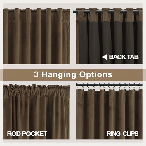 Image of Dark Brown Velvet Curtains for Living Room 96 Inch Long 2 Panels Soundproof Mid Century Modern Rustic Neutral Earth Tone Decorative Window Drapes for Bedroom Sliding Door Cottage Core Decor 96 Length