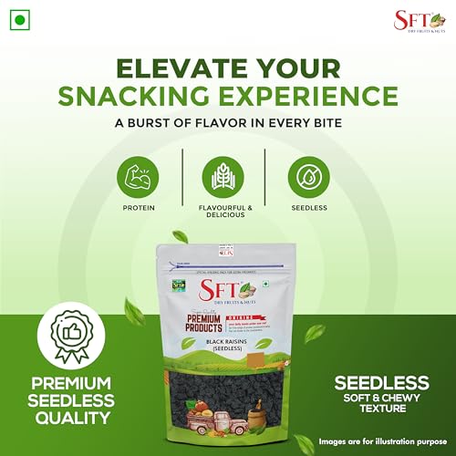 Image of SFT Premium Afghani Seedless Fresh Black Raisins 1Kg Value Pack| Healthy Snacks, Dry Fruits, Kishmish | High In Antioxidants, Naturally Sweet & Tasty