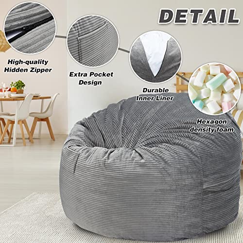 Homguava Corduroy Bean Bag Chair, Variable Shape From Bean Bag To Bed Matress, Convertible Beanbag Chair For Home, Bedroom, Living Room, Queen Size(Grey, Full) #TOP7