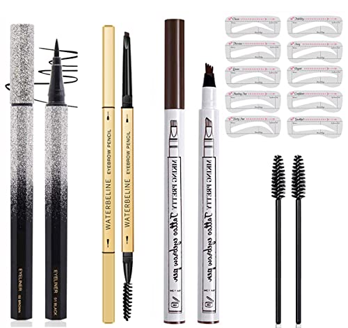 Eyebrow Tattoo Pencil, Eyeliner Pencil with Eye Makeup Long Lasting Waterproof and Smudgeproof Natural Looking Brows 3 Styles (Dark Brown/Black)