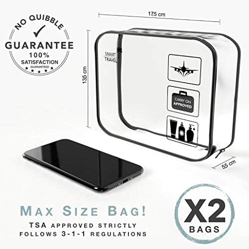 2 Pack - Airport Security Toiletry Bags - 100% Guaranteed - TSA Approved Liquids Bag - Hinged Opening Pockets - for Men, Women and Children (X2)
