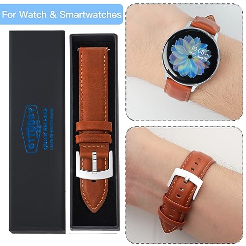 Image of OTTOODY Leather Watch Bands Quick Release, Elegant Top Grain Leather Watch Straps for Men & Women, Choice of Color & Width - 18mm, 19mm, 20mm, 21mm or 22mm Wristbands Bracelet for Watch & Smartwatch