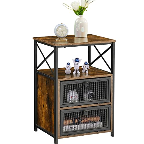 VECELO Night Stand, End Side Table with Storage Space and Door,Modern Nightstands for Living Room,Bedroom (Brown)
