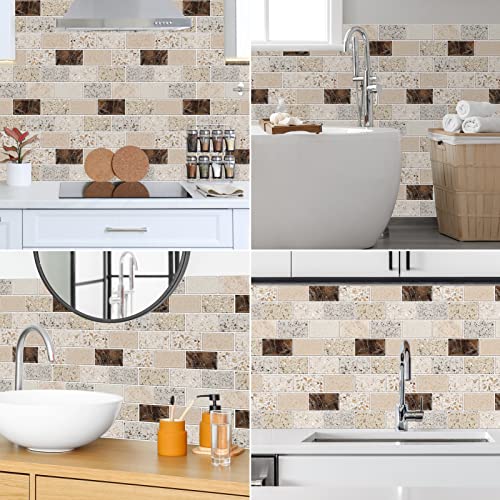 Urcolor 10-Sheet Backsplash Tile For Kitchen Peel And Stick,12"X12" Self Adhesive Wall Tiles Stick On Back Splashes For Bathroom Brown #TOP6