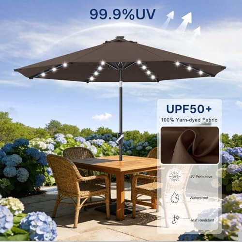 Image of ABCCANOPY 10FT Durable Solar Led Patio Umbrellas with 32LED Lights (Brown)