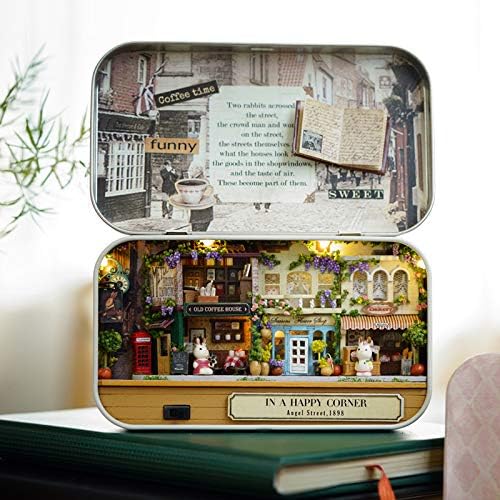 Cuteefun Miniature DIY Dolls House Kit, Wooden Photo Frame Style Doll house Kit with Furniture, Dust Proof, Handmade Crafts for Adults, Gift for Birthday, Valentine's Day Father's Day(Coffee Time)