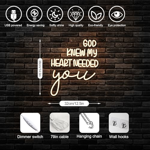 Image of Horseneon God Knew My Heart Needed You Neon Sign Romantic LED Wall Decor for Bedrooms, Wedding Gifts, Anniversary Presents, USB Powered Adjustable Brightness Inspirational Decor