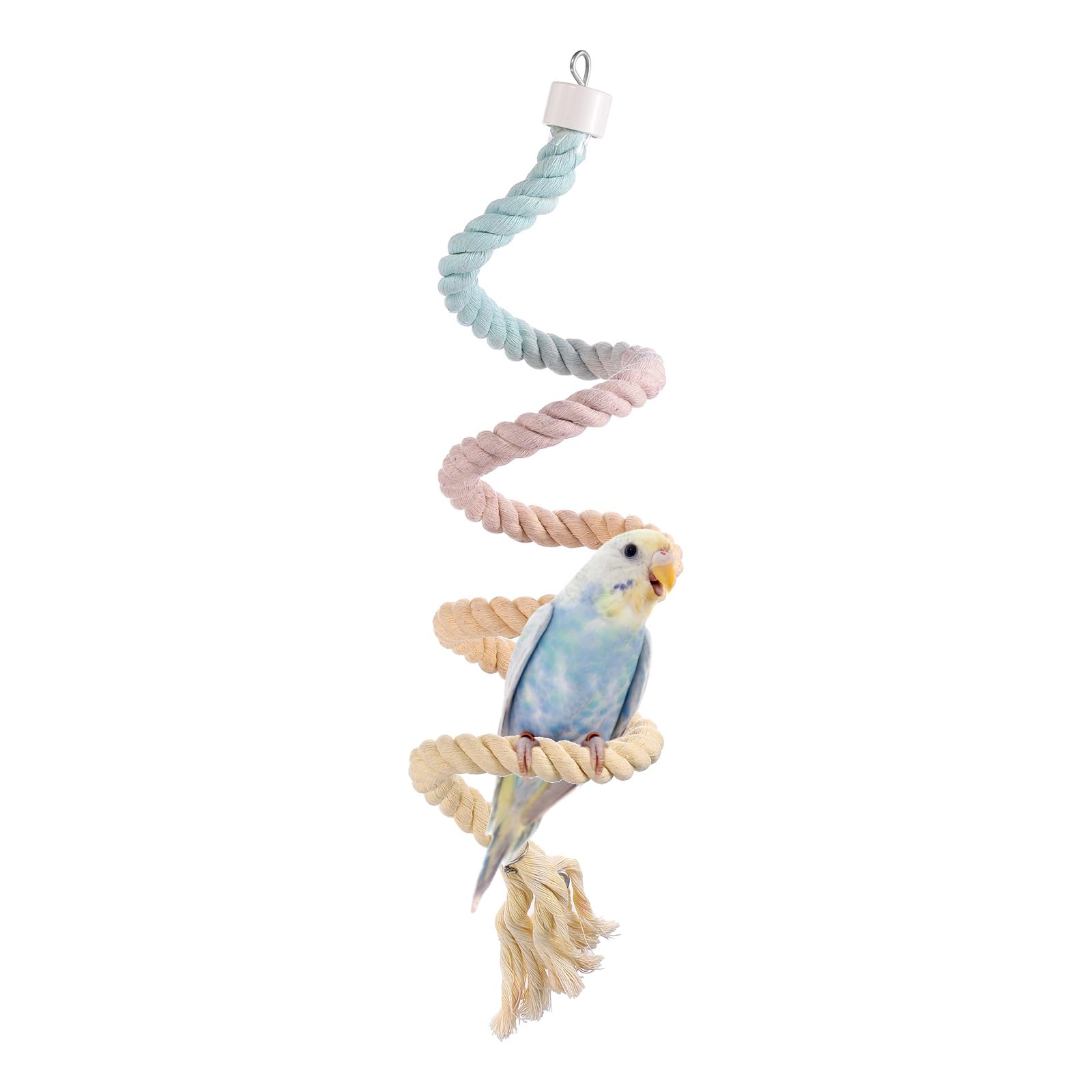 sourcing map Bird Rope Perch Swing, Spiral Rope Perch Standing Pole Accessory Climbing Swing Paw Grinding 100cm / 39 Inch, (Colorful) Intended for Parrot/Parakeet/Budgies/Cockatiels/Lovebirds