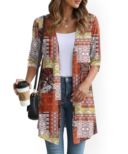 Image of YSYOKOW Lightweight Cardigans for Women 3 /4 Sleeve Long Open Front | Cardigan sweaters for women lightweight, summer cardigans for women lightweight, long cardigans for women trendy, dressy