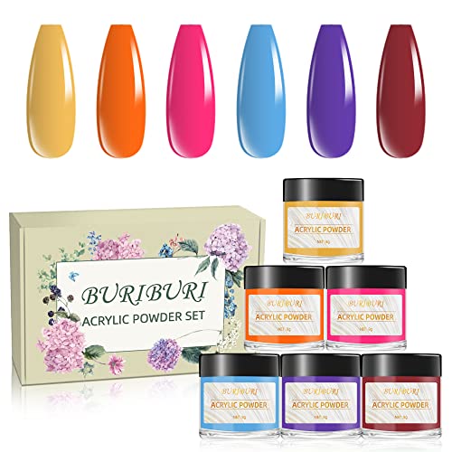Buriburi 6 Colors Acrylic Nail Powder Set Colored Acrylic Powder For Spring Nail Art 3D Diy Tips Decoration Women No Nail Lamp Needed (Zjf-6-2) #TOP25