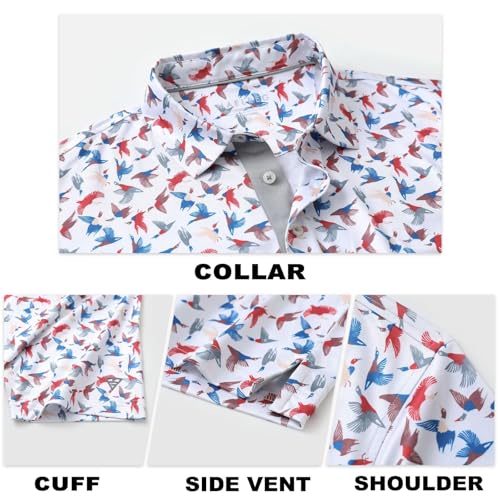 Image of M MAELREG Mens Golf Shirt Short Sleeve Dry Fit Print Moisture Wicking Performance Patterns Collared Polo Shirt