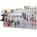 HOMFME Wall Mounted Peg Board Kit, Metal Pegboard Set with Hanging Hooks, Utility DIY Peg Panel Organiser for Home Kitchen Workshop Garage (Silver, 3PCS Pegboards+ 28PCS Accessories)