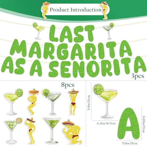 Image of Margs & Matrimony Bachelorette Decorations - 11PCS Margarita Party Decoration Last Margarita as A Senorita Banner Hanging Swirls Decor Bridal Shower Wedding Party Supplies