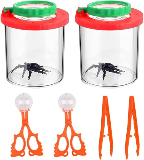 6-teiliges Insektenfänger Set Für Kinder | Mit Becherlupen Und Pinzette | Forscherset Für Naturerkundung