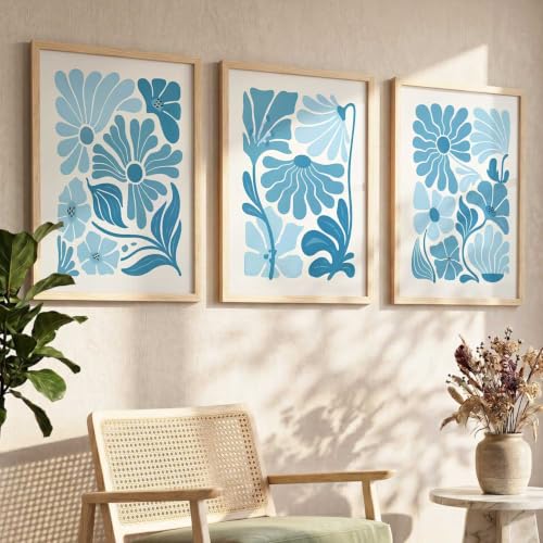 Image of kotart Aesthetic Boho Floral Painting Wall Art Home Decoration | Abstract Floral Aesthetic Paintings With Frame For Living Room Bed Room Hotel Wall Decor Digital Reprint Set of 3 (10X13 inch)