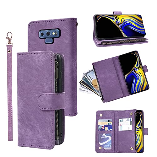 Compatible With Samsung Galaxy Note 9 Wallet Case And Premium Vintage Leather Flip Credit Card Holder Stand Cell Accessories Phone Cover For Galaxies Note9 Gaxaly Glaxay Not S9 Women Men Purple #TOP4