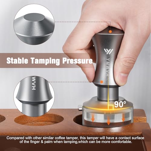 Image of 51mm Espresso Tamper, YMWVH Premium Barista Espresso Coffee Tamper with Spring Loaded Flat Stainless Steel Base, Constant 30lb, Compatible with 51mm Bottomless Portafilter