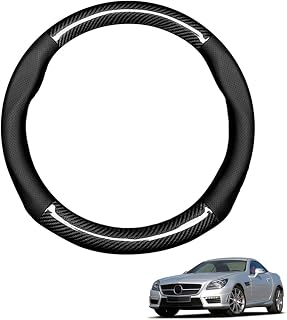 Round Shape Car Steering Wheel Cover for SLK R171 2005-2015 Carbon Fiber and Microfiber PU Leather Breathable Anti-Slip Sport Protector Cover Auto Interior Accessories Glossy,Black