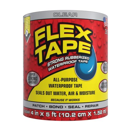 Flex Tape Strong Rubberized Waterproof Tape, Clear, 4 in x 5 ft, 1-Pack