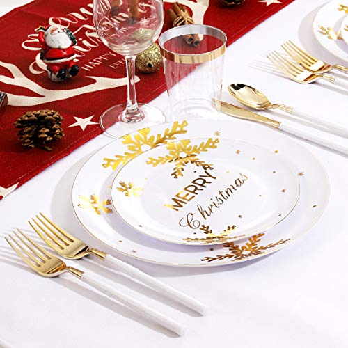 Wdf 50Pieces Christmas Plates Gold Plastic Plates - Snowflake Plastic Plates-Heavyweight White And Gold Disposable Plates For Christmas #TOP3