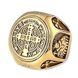 Saint Benedict Exorzismus Ring Edelstahl Silber Gold Siegelring, Katholisches Dämonenschutz-Amulett Gotische Mittelalterliche Religiöse Juwelen