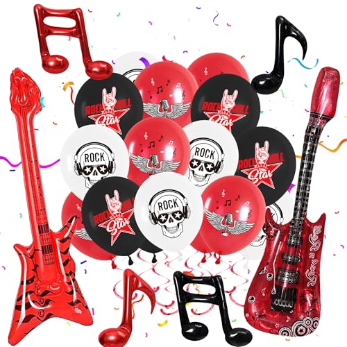 Décorations de fête Rock and Roll – 42 ballons en latex sur le thème de la musique, ballons en...