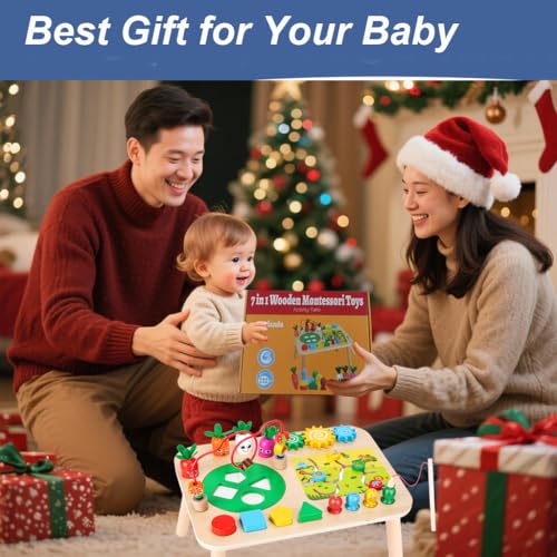 Activity Table, Montessori Toys for 1 2 Year Old Girls Boy Gifts, 7 in 1 Wooden Sensory Play Table for Toddler 1 2 3, Learning Toys for Baby 12-18 Months 1st Christmas Birthday Gifts - Image 6