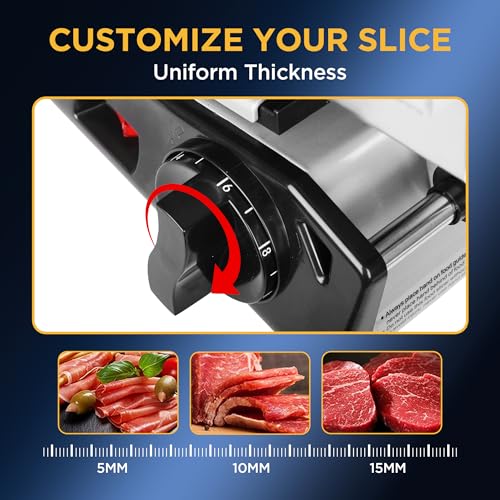 Valley Sportsman Meat Slicer, Electric Deli Meat Slicer with 8.7\" Stainless Steel Blade, Adjustable Thickness slicers for Home Use, Easy to Clean, Cuts Meat, Bread, Cheese and Deli, Silver