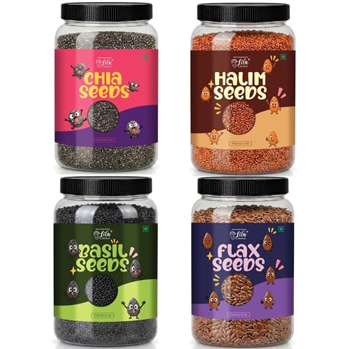 Image of LILA DRY FRUITS Super Seeds Combo Pack Chia Basil Halim Flax Seed 100 g x 4 | Raw Mixed Seeds for Daily Nutrition and Healthy Snacking Perfect for Gifting
