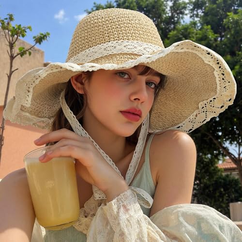 Image of Beach Hats for Women - Beach Hat Womens UPF 50+ | Packable Sun Hat Women Roll Up, Wide Brim Straw Hat for Women