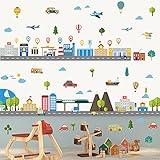 Creative City Buildings & Transports Wall Decals - Car Road Scene Wall Stickers DIY Removable City Car Train Plane Tree Kids Wall Art Decor for Children's Bedroom, Nursery, Playroom - DT-4962