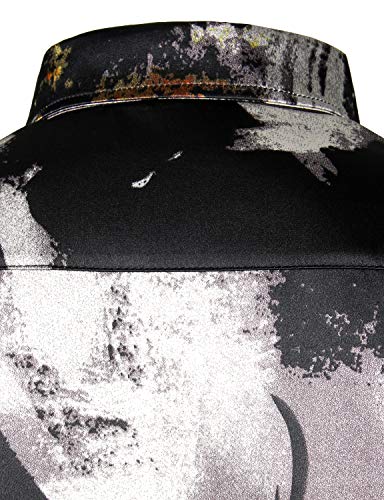 Image of ZEROYAA Men's Luxury Printed Silk Like Satin Button Down Dress Shirt for Party Prom