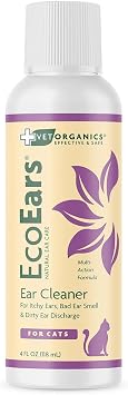 Vet Organics EcoEars Cat Ear Cleaner. Natural Multi-Action Formula. for Itch, Head Shaking, Discharge & Smell. Naturally Cleanses Away Common Problems. 100% 4 oz