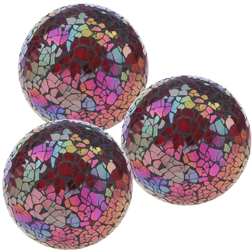 Quancru 3 piezas 8.5cm Bola de vidrio mosaico Decoración Navideña Orbs Esfera Redonda Centro de Mesa DIY Oficina Casa Hotel Decoración Rojo